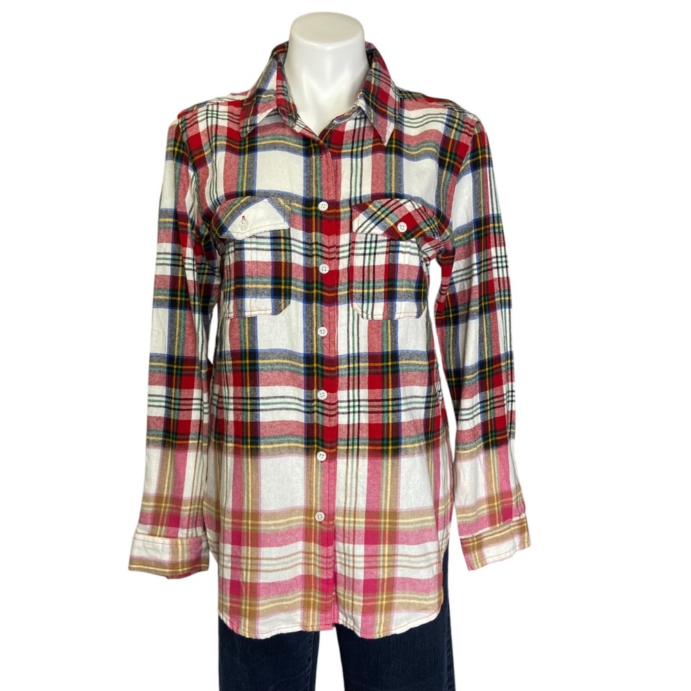 PANACHE APPAREL Bleached Plaid Button-Up Long Sleeve Shirt Small